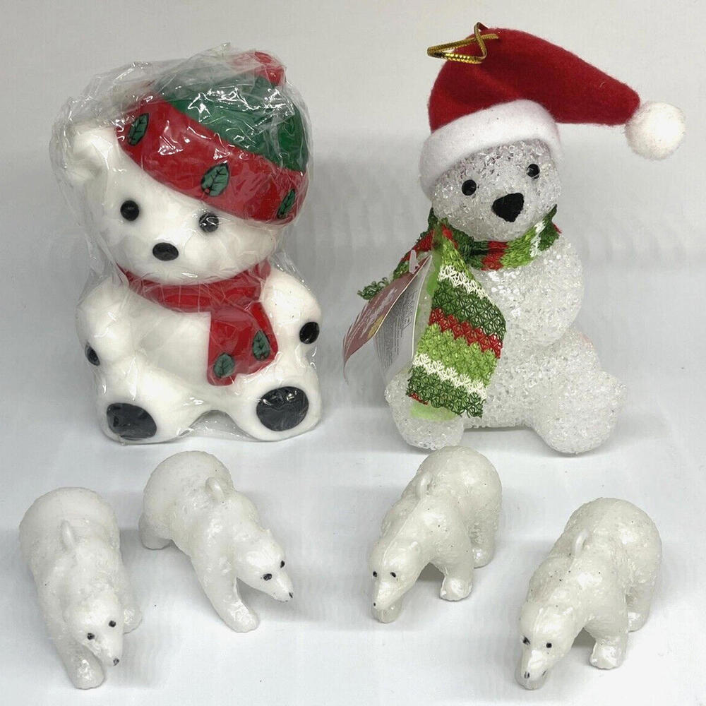 Vintage Polar Bear Christmas Ornaments Candle Hallmark LOT of 6